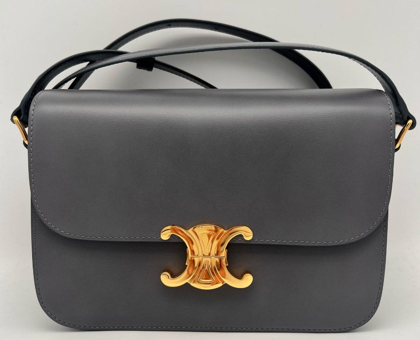 CELINE CLASSIQUE TRIOMPHE BAG IN SHINY CALFSKIN 187363 - DARK GREY (BLUE GRIS)