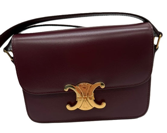 CELINE TEEN TRIOMPHE BAG IN SHINY CALFSKIN 188423 - BURGUNDY
