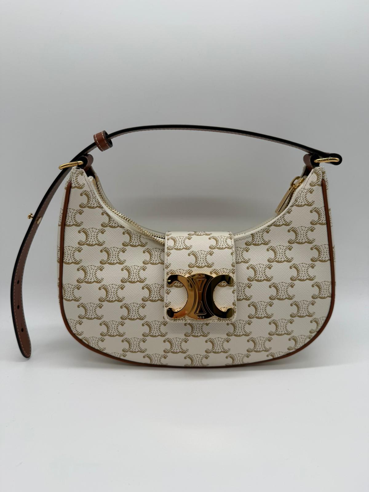 CELINE MEDIUM AVA BAG IN TRIOMPHE CANVAS IN CALFSKIN 114492 - WHITE