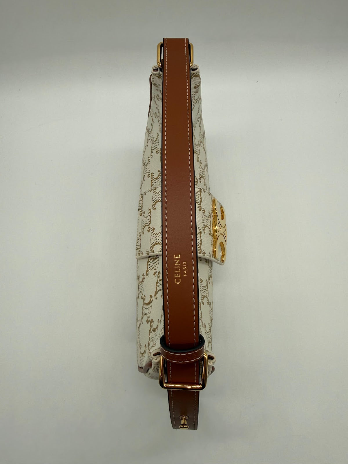 CELINE MEDIUM AVA BAG IN TRIOMPHE CANVAS IN CALFSKIN 114492 - WHITE