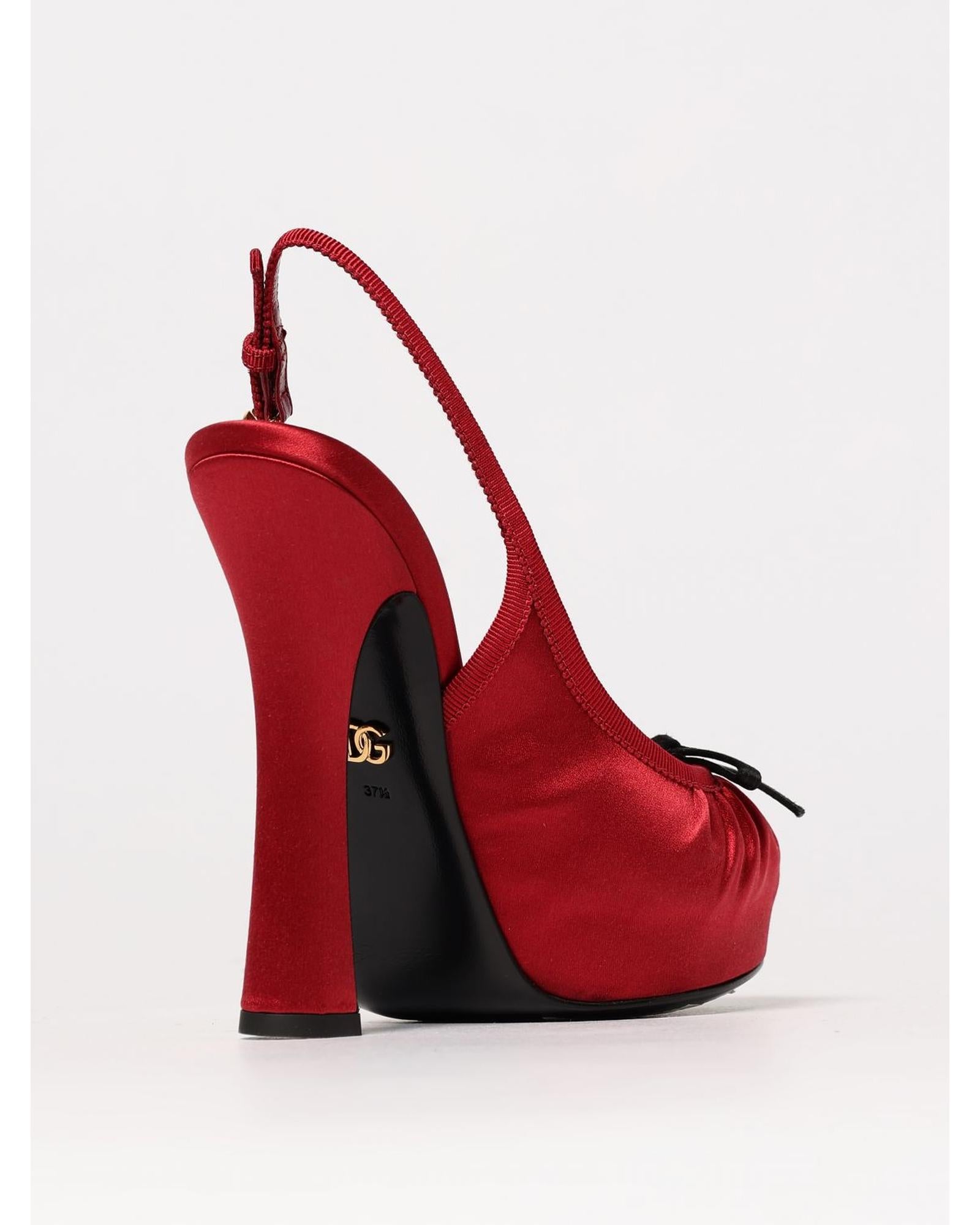 【送料&関税込】Dolce & Gabbana Red Satin Pumps Dolce & Gabbana Satin Slingback Platform Heels Women Red