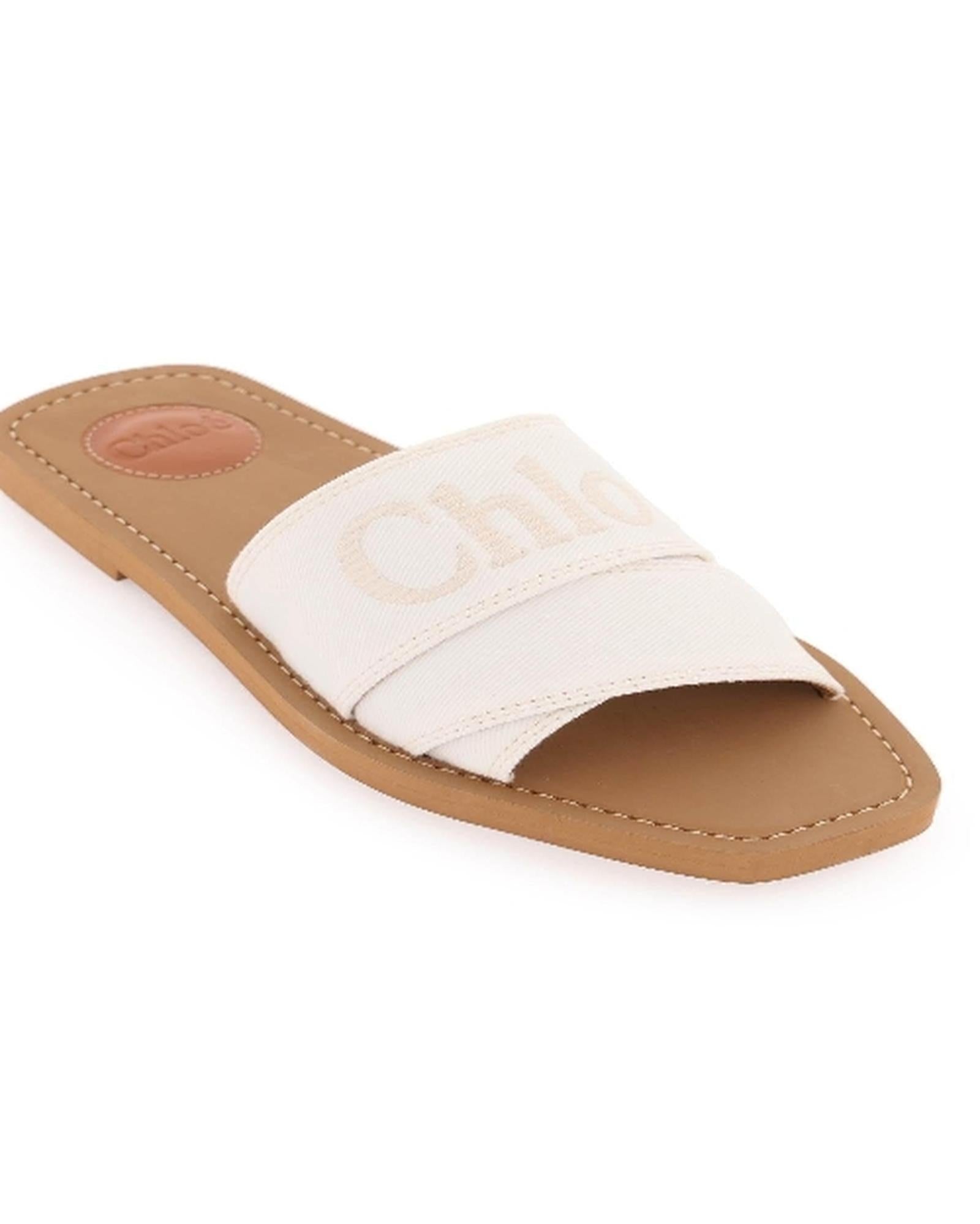 Chloe  Woody Canvas Slide Sandals in White