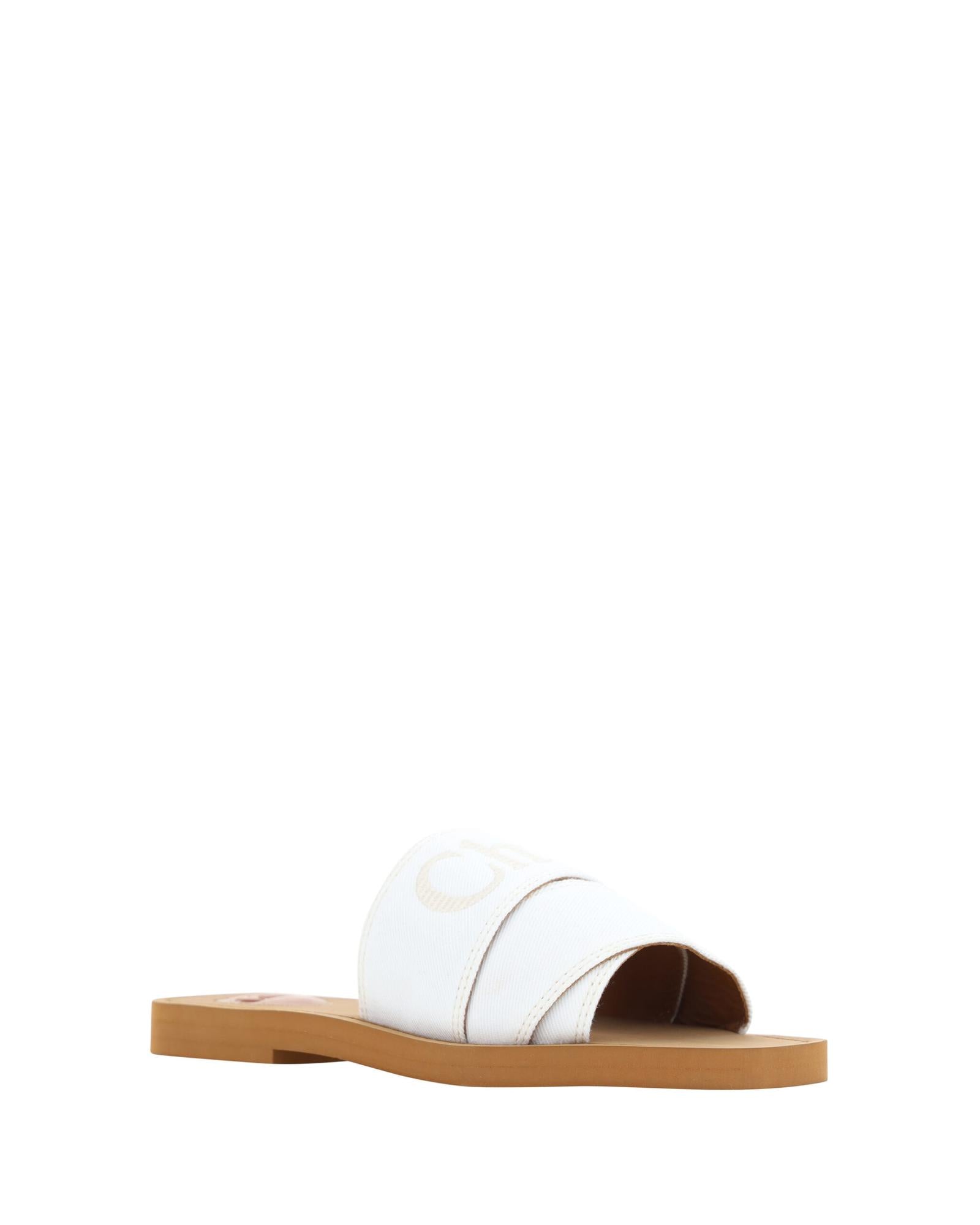 Chloe  Woody Canvas Slide Sandals in White