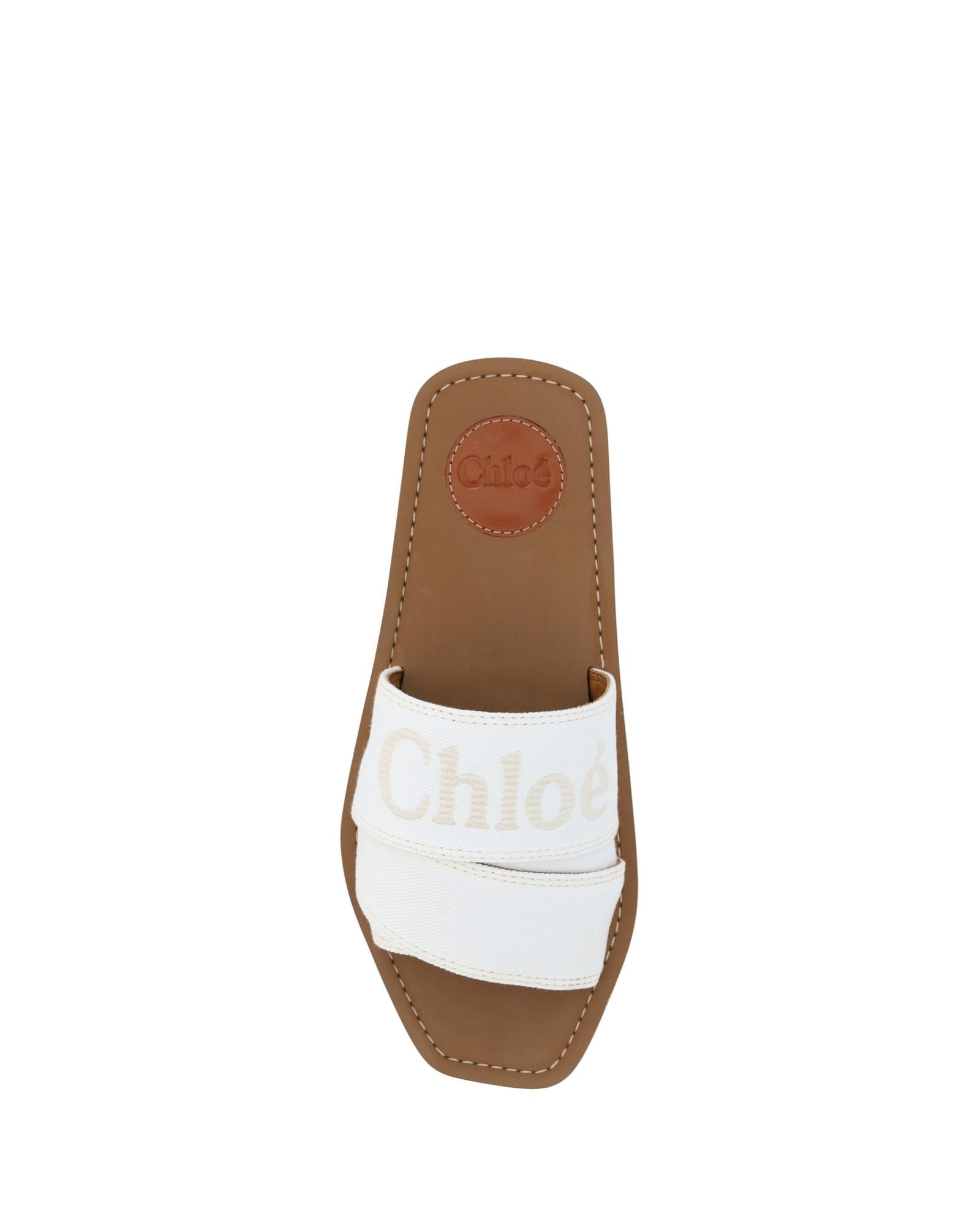 Chloe  Woody Canvas Slide Sandals in White
