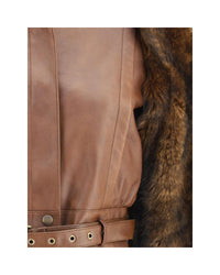 Chloe Leather Fur Sleeves Jacket Women Brown Jackets & Coats