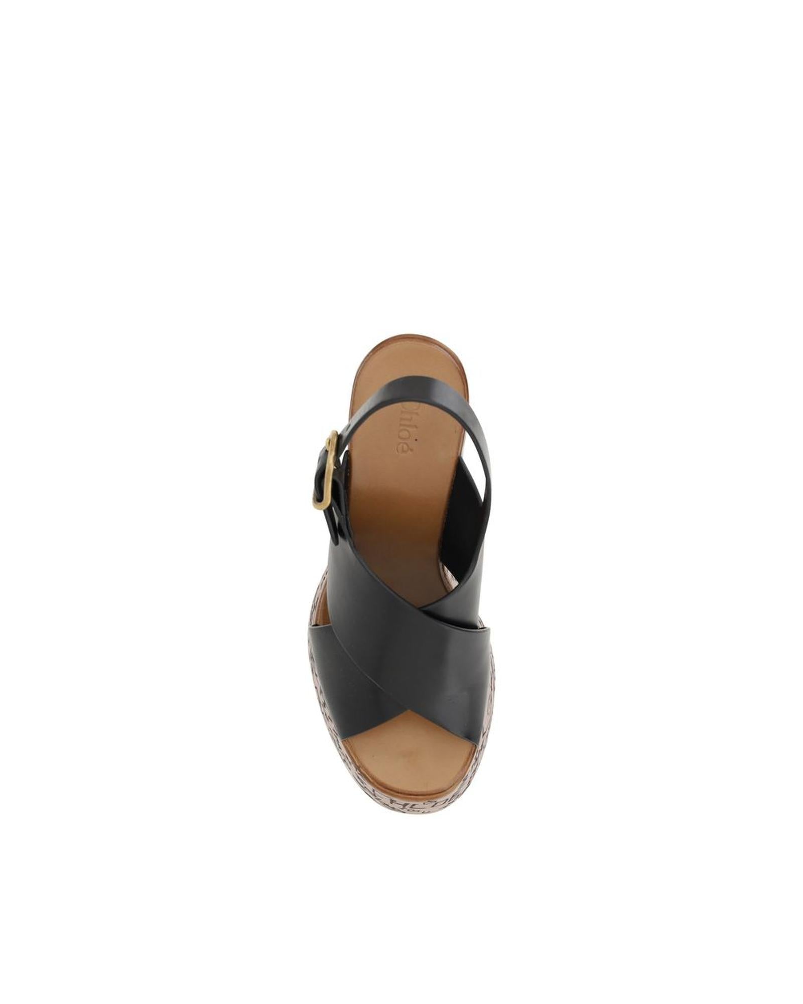Chloe Wedge Sandals Leather Casual Style Women Black