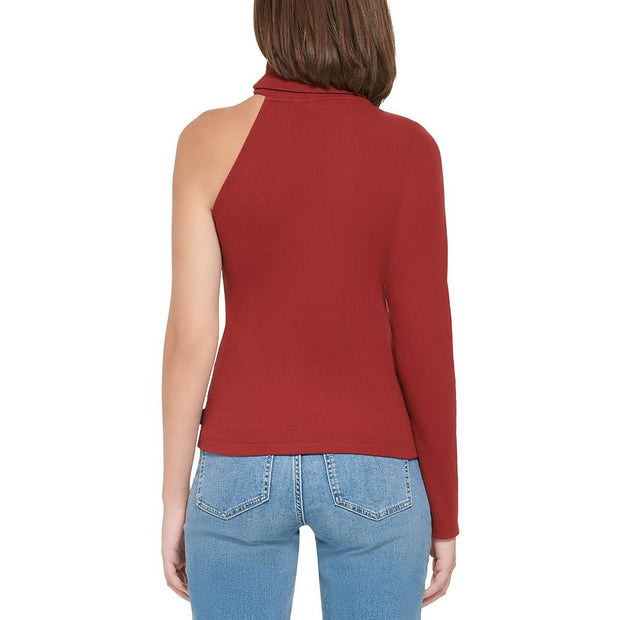 Womens Ribbed One Sleeve Turtleneck Top