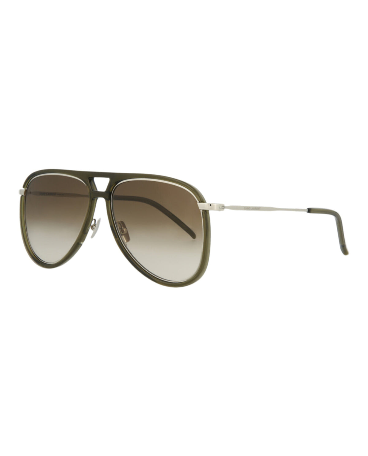 Saint Laurent Unisex Aviator Green Silver Brown Fashion Designer Eyewear