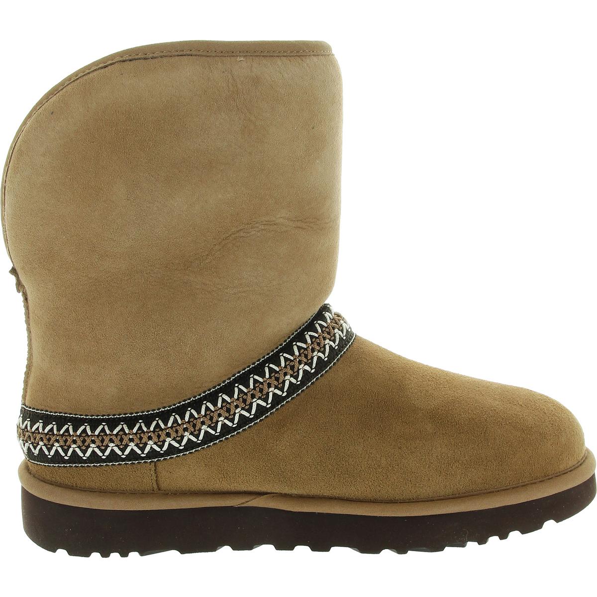 Classic Short Crescent Womens Suede Pull On Winter Boots