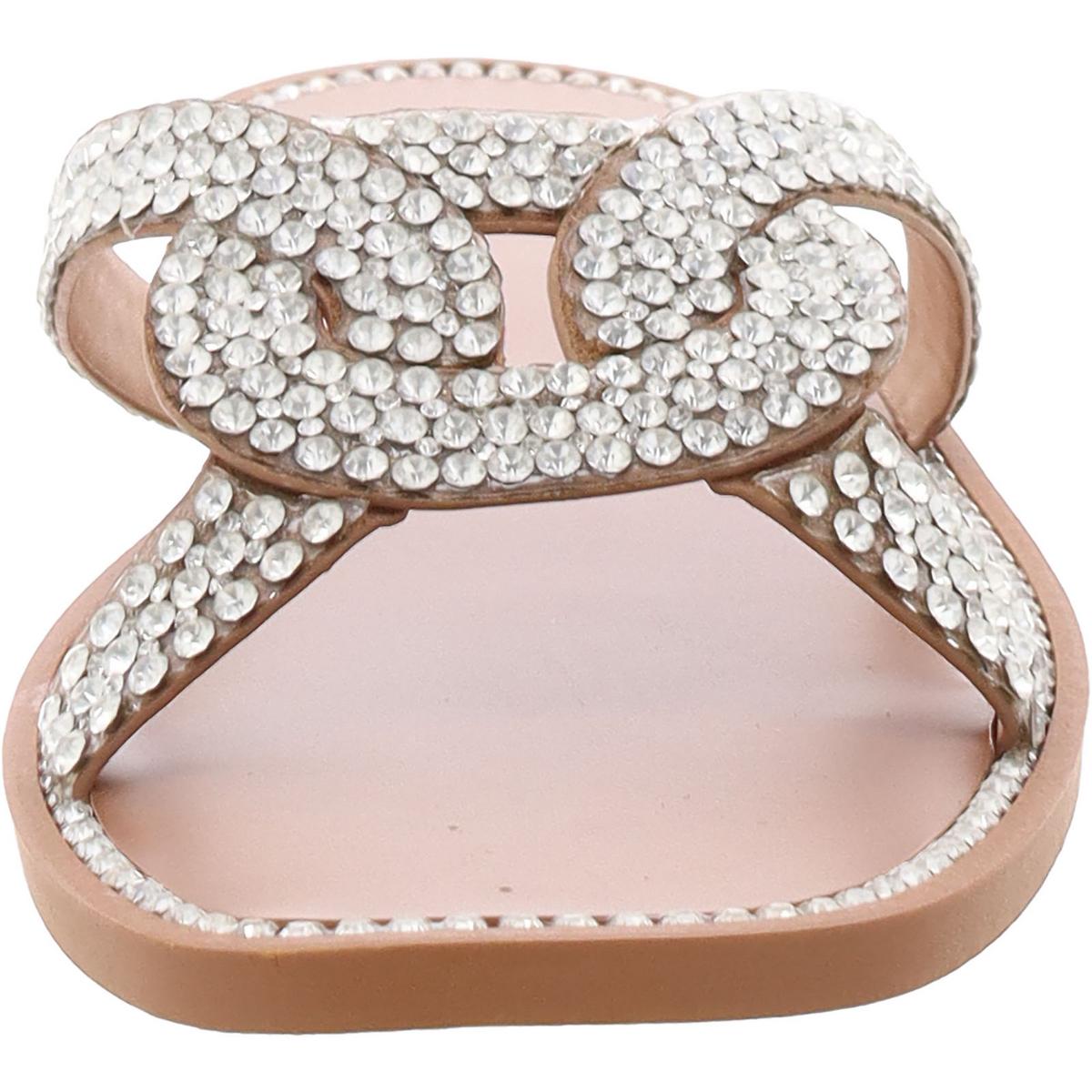 Peytton Womens Rhinestone Faux Leather Slide Sandals