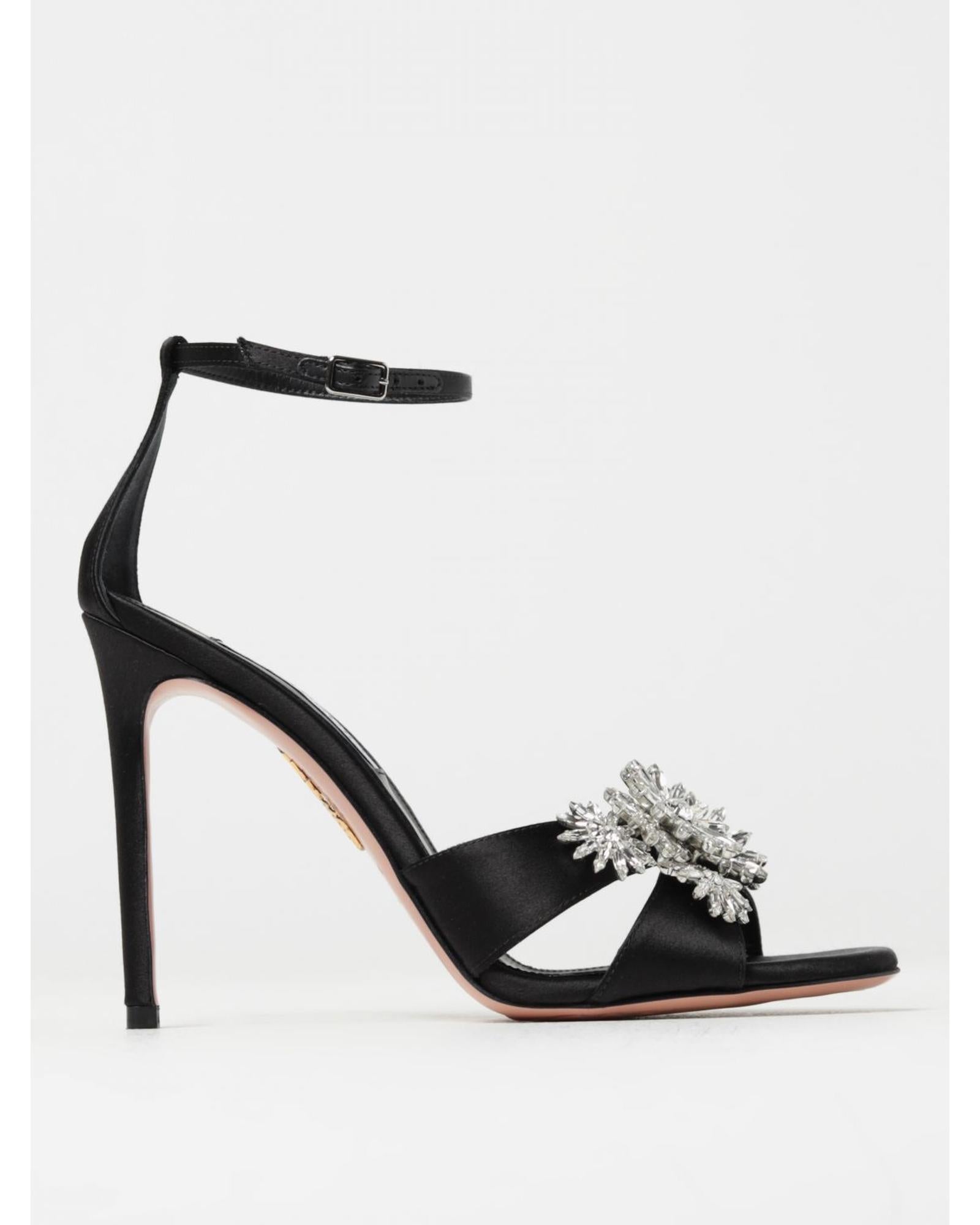 Aquazzura Christy CrystalEmbellished Satin Heels Women Black