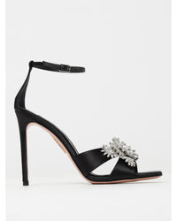 Aquazzura Christy CrystalEmbellished Satin Heels Women Black