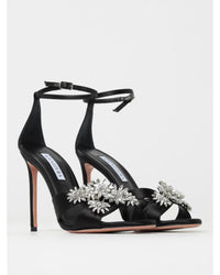 Aquazzura Christy CrystalEmbellished Satin Heels Women Black