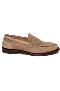 Brunello Cucinelli Mens Suede Penny Loafers in Light Brown