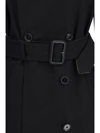 Burberry Women Long Gabardine Trench Coat With Check Collar