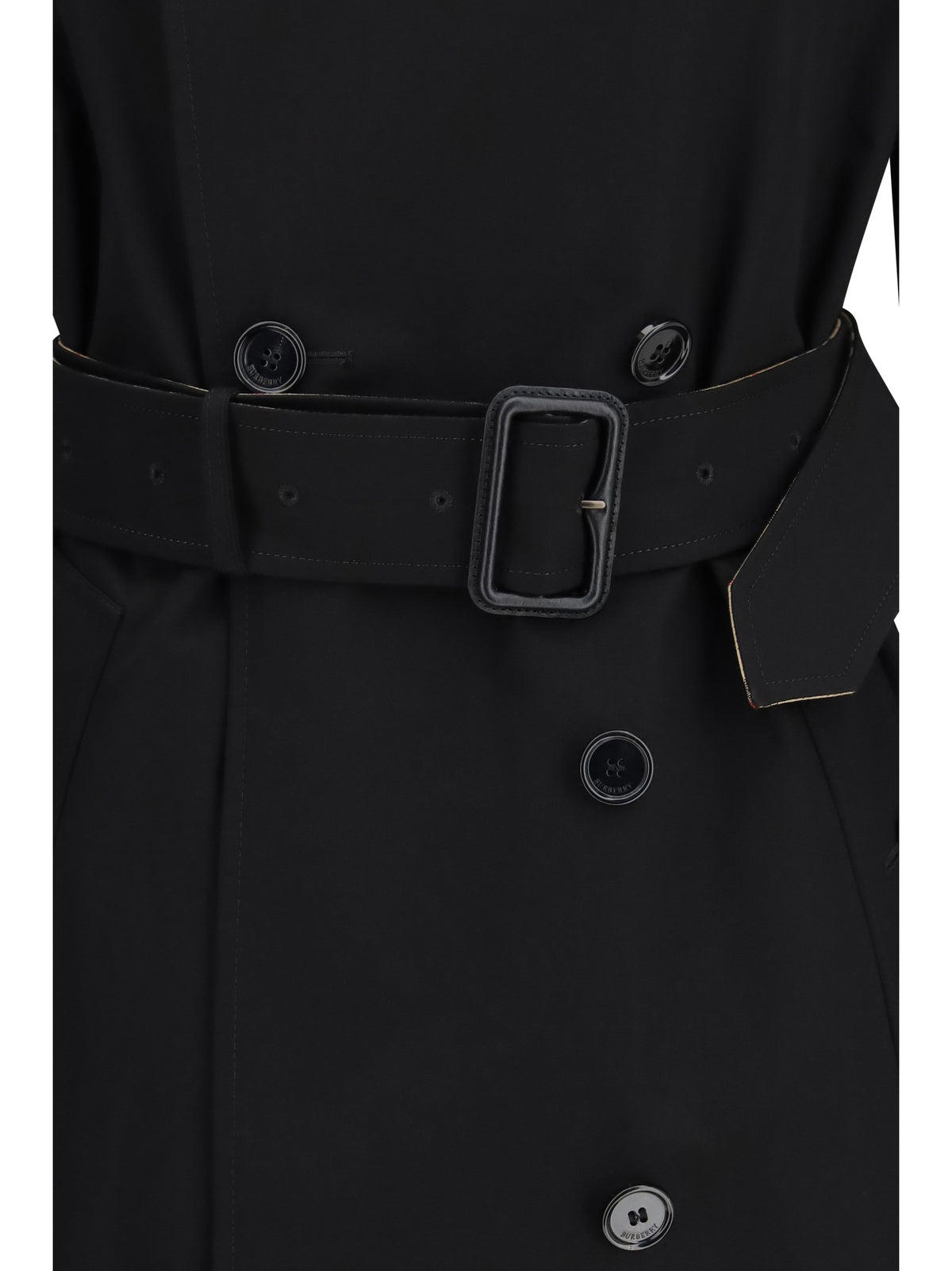 Burberry Women Long Gabardine Trench Coat With Check Collar