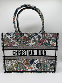 DIOR BOOK TOTE MEDIUM - Embroidery Latte Multicolor Butterflies & Iris