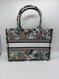 DIOR BOOK TOTE MEDIUM - Embroidery Latte Multicolor Butterflies & Iris