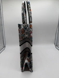 DIOR BOOK TOTE MEDIUM - Embroidery Latte Multicolor Butterflies & Iris