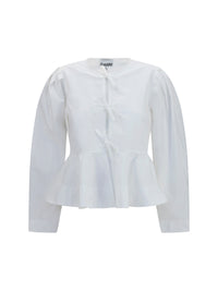 Ganni Women Cotton Poplin Blouse With Bows