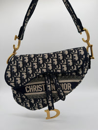 DIOR SADDLE BAG OBLIQUE EMBROIDERY M0446CRIW - Medium BLUE