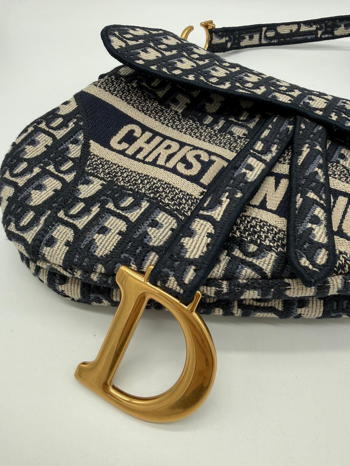 DIOR SADDLE BAG OBLIQUE EMBROIDERY M0446CRIW - Medium BLUE
