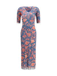 Etro Women Stretch Tulle Midi Dress With Floral Motif