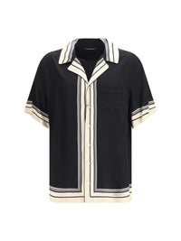 Dolce & Gabbana Men Hawaii Shirt With Logo And Striped Print
