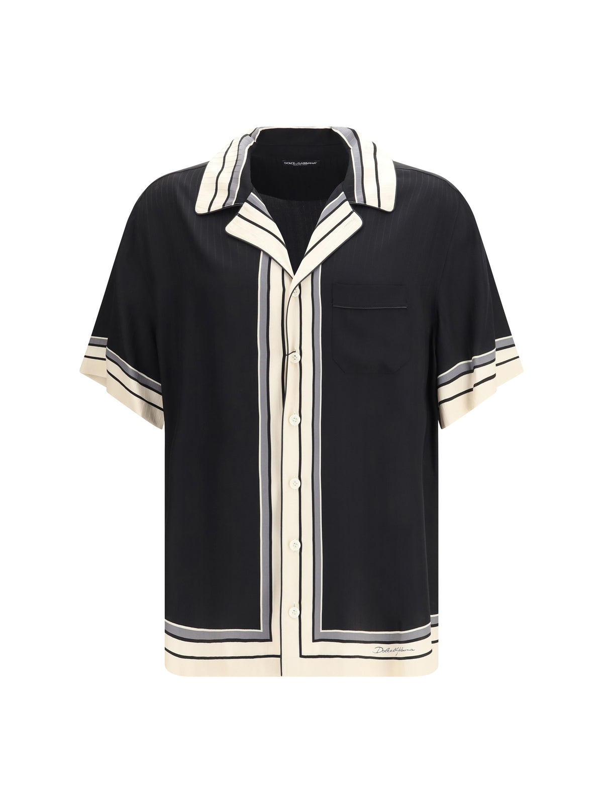 Dolce & Gabbana Men Hawaii Shirt With Logo And Striped Print