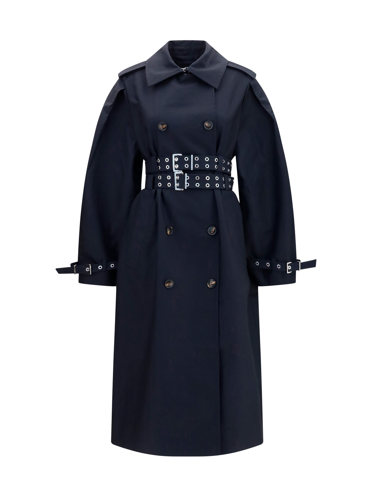 GANNI Ganni Women Double-Breasted Cotton Trench Coat With Double Belt