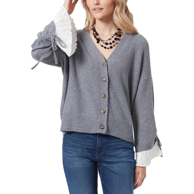 Womens V Neck Ruffled Sleeves Cardigan Sweater