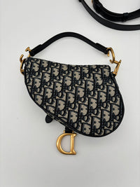 DIOR SADDLE CHAIN POUCH OBLIQUE JACQUARD CANVAS small S5907CTZQ - BLUE