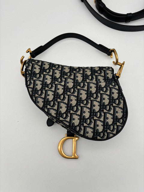 DIOR SADDLE CHAIN POUCH OBLIQUE JACQUARD CANVAS small S5907CTZQ - BLUE