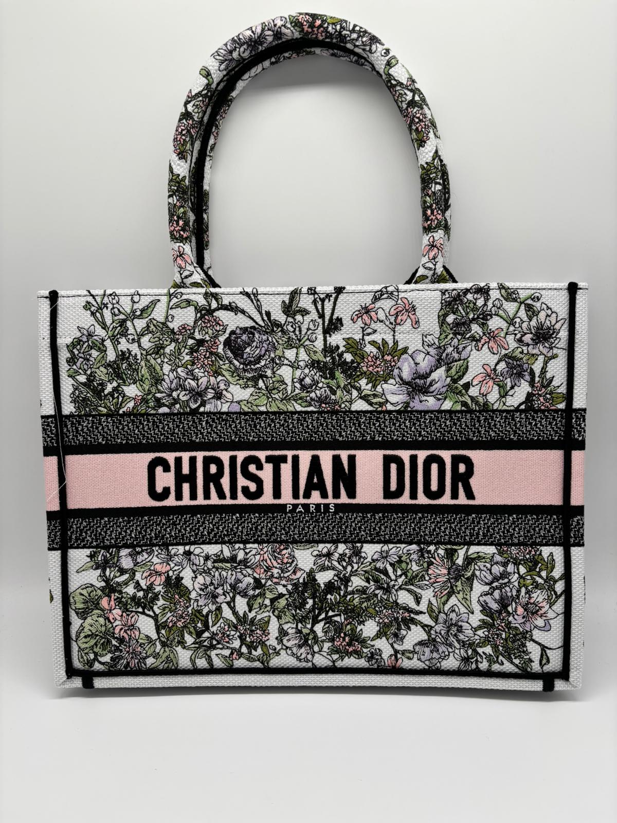 DIOR BOOK TOTE MEDIUM M1296 - Floral Embroidery White Multicolor