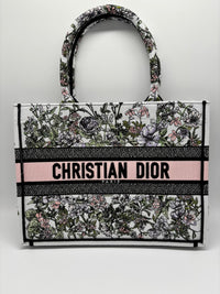 DIOR BOOK TOTE MEDIUM M1296 - Floral Embroidery White Multicolor