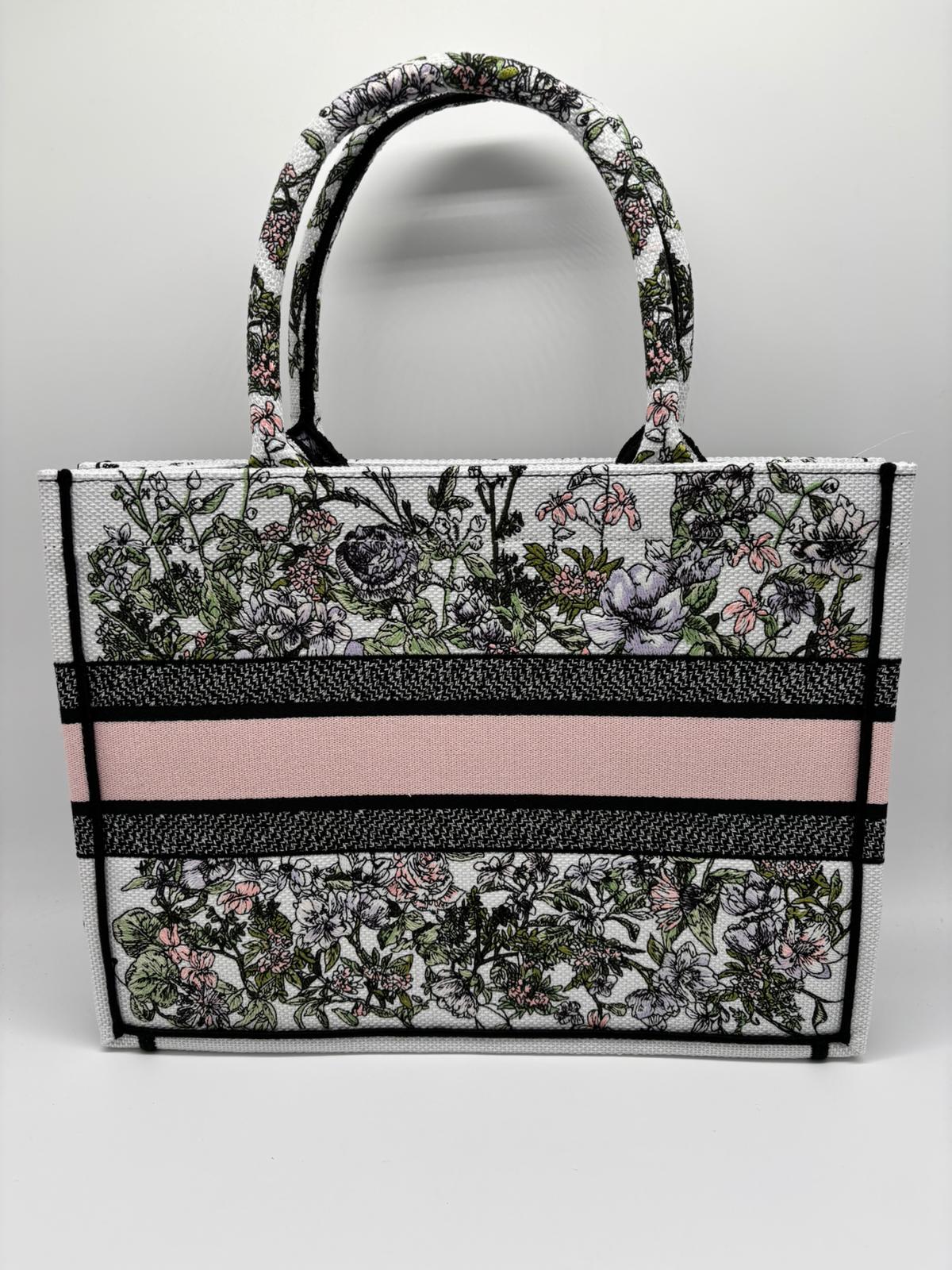 DIOR BOOK TOTE MEDIUM M1296 - Floral Embroidery White Multicolor