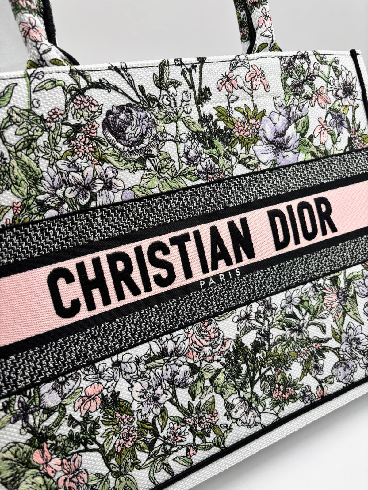 DIOR BOOK TOTE MEDIUM M1296 - Floral Embroidery White Multicolor