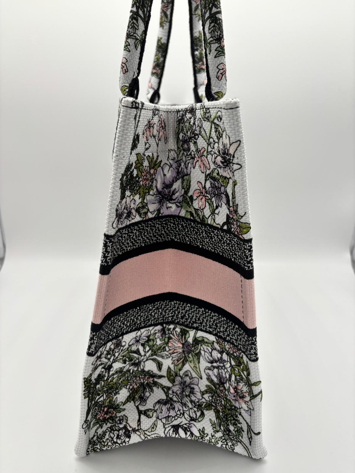 DIOR BOOK TOTE MEDIUM M1296 - Floral Embroidery White Multicolor