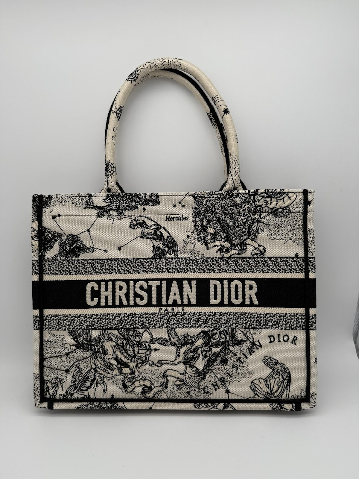 DIOR BOOK TOTE MEDIUM M1296 - Zodiac Embroidery in Latte and Black
