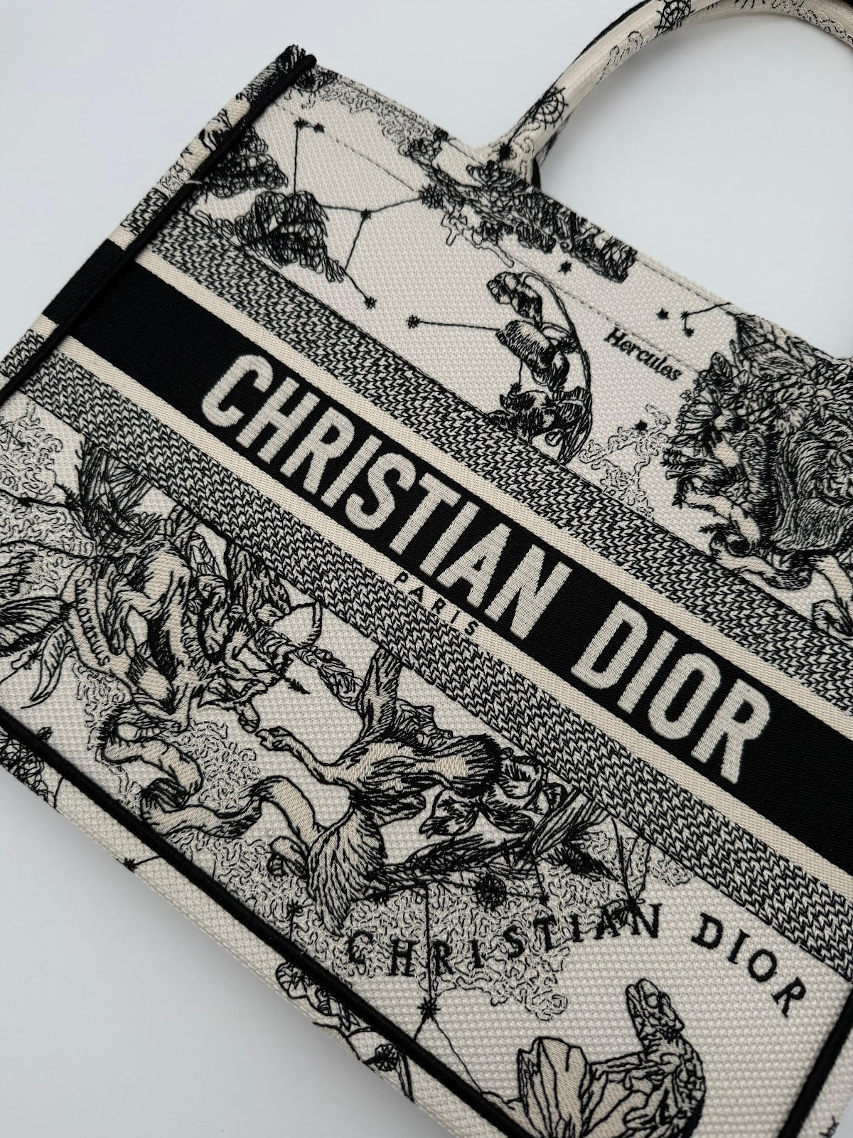 DIOR BOOK TOTE MEDIUM M1296 - Zodiac Embroidery in Latte and Black