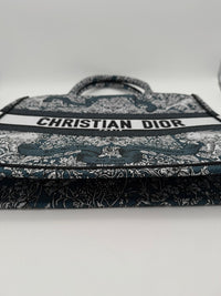 DIOR BOOK TOTE MEDIUM M1296 - Blue Embroidery with White Dior Around The World