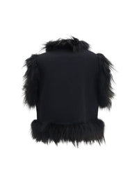 Fendi Women Virgin Wool Vest With Fur Collar And Floral Embroidery
