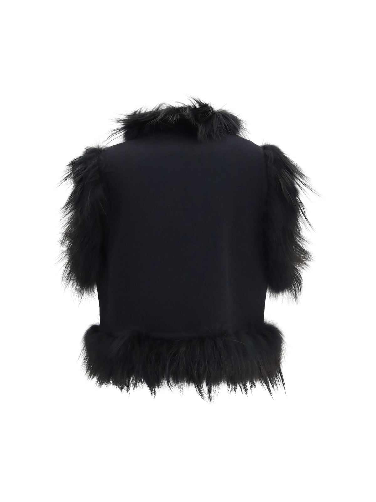 Fendi Women Virgin Wool Vest With Fur Collar And Floral Embroidery
