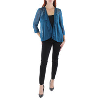 Womens Contrast Trim Sheer Duster Blazer Peacock
