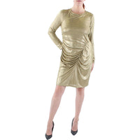 Womens Foil Print Knee-Length Midi Dress Gold