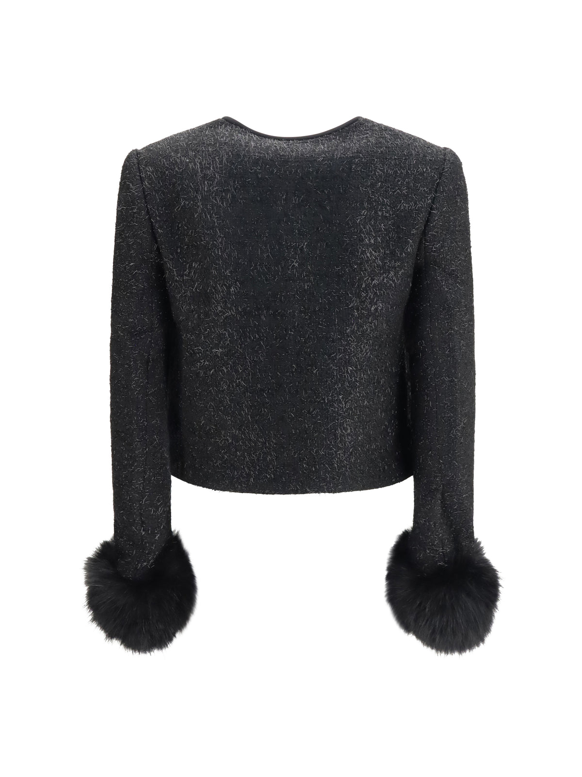 Self-Portrait Women Metallic Bouclé Jacket With Faux Fur Cuffs