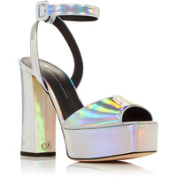 Blasvegas 80 Womens Glitter Ankle Strap Platform Sandals 36.5 Medium ARGENTO