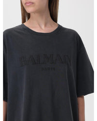 Balmain Paris Logo TShirt Oversized Fit Women Grey T-Shirts