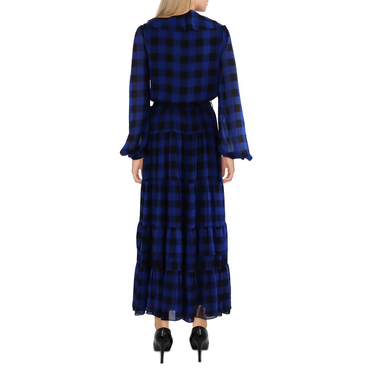 Georgette Womens Buffalo Check Long Maxi Dress