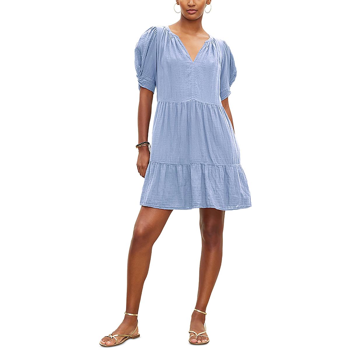 Womens Ruched Cotton Mini Dress